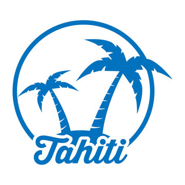 Icono plano Tahiti en isla azul en fondo blanco