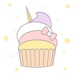 cute cartoon unicorn cupcake vector illustration

