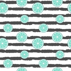 blue orange slice on striped background seamless vector pattern illustration

