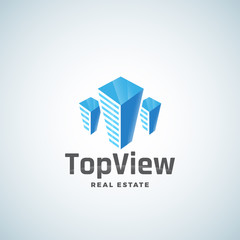 Top View Real Estate Abstract Vector Label, Emblem or Logo Template. Skyscraper Silhouette.
