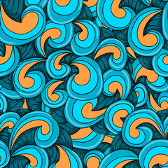 Blue and yellow waves zentangle pattern