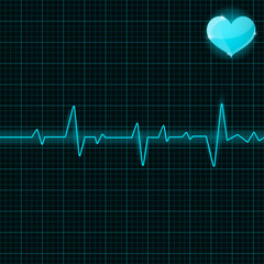 Blue electrocardiogram with heart symbol