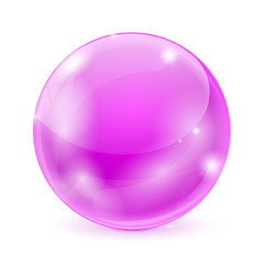 Purple glass ball. 3d shiny sphere