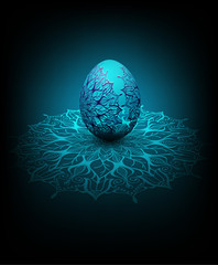 vector blue background with transparent lace, Easter egg