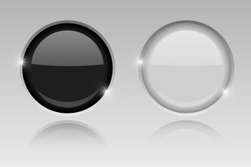 Round glass buttons. Embedded black and white push buttons