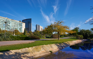 Valencia modern town skyline from the park