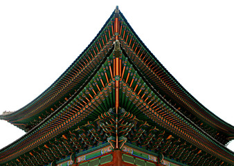 Fototapeta na wymiar roof detail of gyeongbokgung palace seoul korea on white background