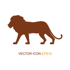 Vector illustration with a silhouette of a lion on a white background. Lion profile side view. Silhouette of a lion. Logo. Vector illustration.