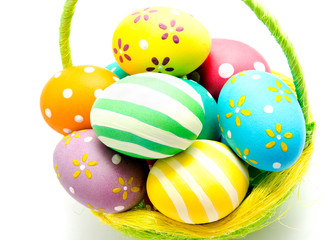 Perfect colorful handmade easter eggs in the basket