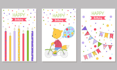 3 Birthday cards with fox and elements