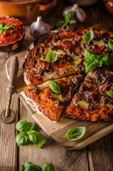 Rustic pizza with minced meat