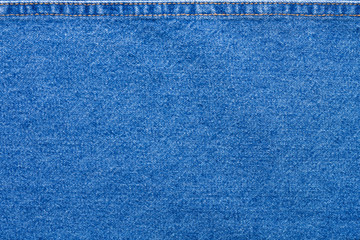 Blue Jeans Cloth With Upper Seam Background Texture Copyspace.