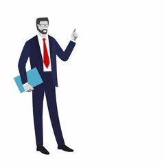 Obraz premium Illustration of Businessman faceless in a suit with a tie. businessman with a folder in his hand pointing up. is insulated on white background