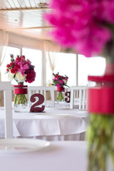 wedding decorations, flowers composition with red flowers