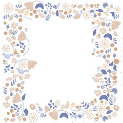 Vector floral frame in doodle style with flowers and leaves. Gentle floral frame hello spring, Floral frame background