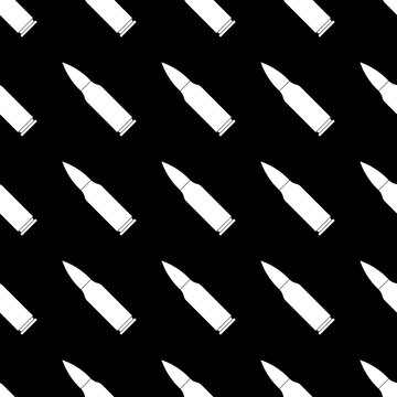 white bullet gun. combat cartridge. seamless pattern. black background. vector illustration.