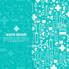 Health Care Medical Brochure design Layout. Vector flyer in square size with outline pharmacy items.
