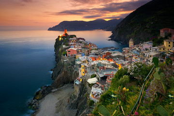 Vernazza view at sunset in Cinque Terre