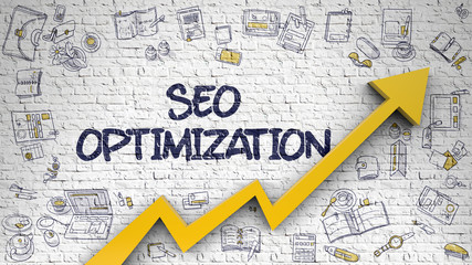 Fototapeta premium SEO Optimization Drawn on White Brick Wall. 