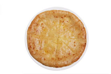 round khachapuri traditional Georgian dish  white background top view