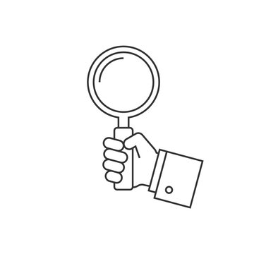 Holding Magnifying Glass Line Icon