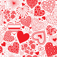 Cute hearts seamless background. Valentine's day ornament red and white. Romantic tiled pattern for wrapping paper and wallpaper design.