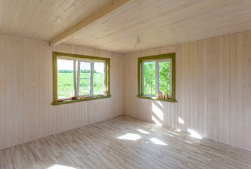 bright new empty room in a country house