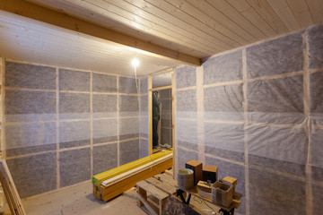 the interior of the frame house in process of construction