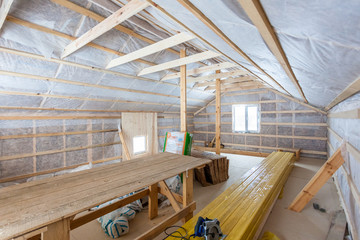 the interior of the frame house in process of construction