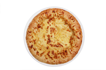 round khachapuri imeretian traditional Georgian dish white background top view