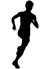 Woman athletes on running race on white background