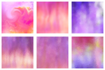 Set of blurred nature purple pink backgrounds. Spring flowering vector background