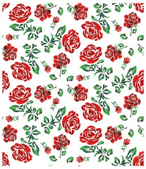 Floral pattern.Wallpaper or textile. Red roses isolated.Ukrainian style.