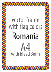 Frame and border of ribbon with the colors of the Romania flag