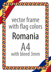 Frame and border of ribbon with the colors of the Romania flag