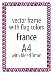 Frame and border of ribbon with the colors of the France flag