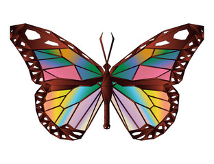 Colorful emblem of polygonal mosaic flying butterfly.