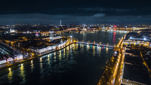 Night St. Petersburg and Neva River, Russia