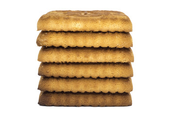 A stack of biscuits for tea on white background