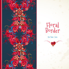 Vector floral seamless border in red colors.