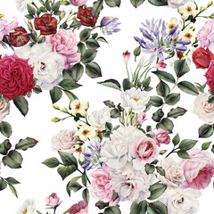 Seamless floral pattern with flowers, watercolor.