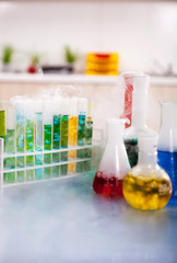 Group of flask on a lab table