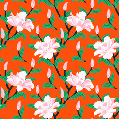 Floral seamless vector pattern with peony flowers