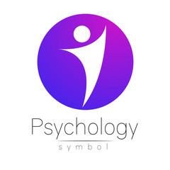 Modern man Sign of Psychology. Human in a circle. Creative style. Icon in vector. Design concept. Brand company. Violet pink gradient color isolated on white background. Symbol for web