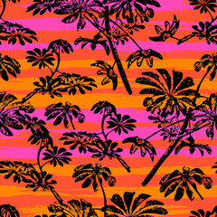 Fototapeta na wymiar Pattern with tropical trees and leaves