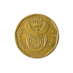 20 south african cent coin (2008) reverse isolated on white background