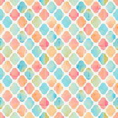 Seamless bright colorful pattern based on watercolor background and vector shapes - 137339662