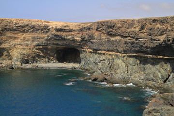 Black volcanic caves on the coast near Ajuy village, Fuerteventura