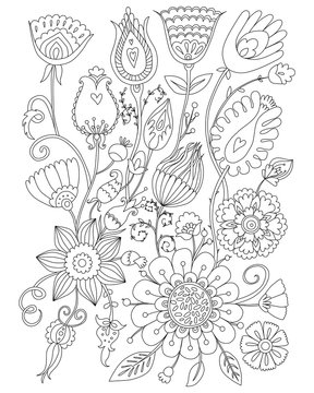 Page coloring for adults, floral design, anti-stress Coloring