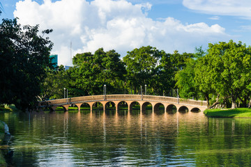 Fototapeta premium old bridge in Chatuchak city park in sunshine day